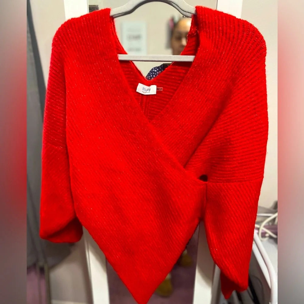 Ruby Red Cross Over Sweater Size M/L - Picture 2 of 6